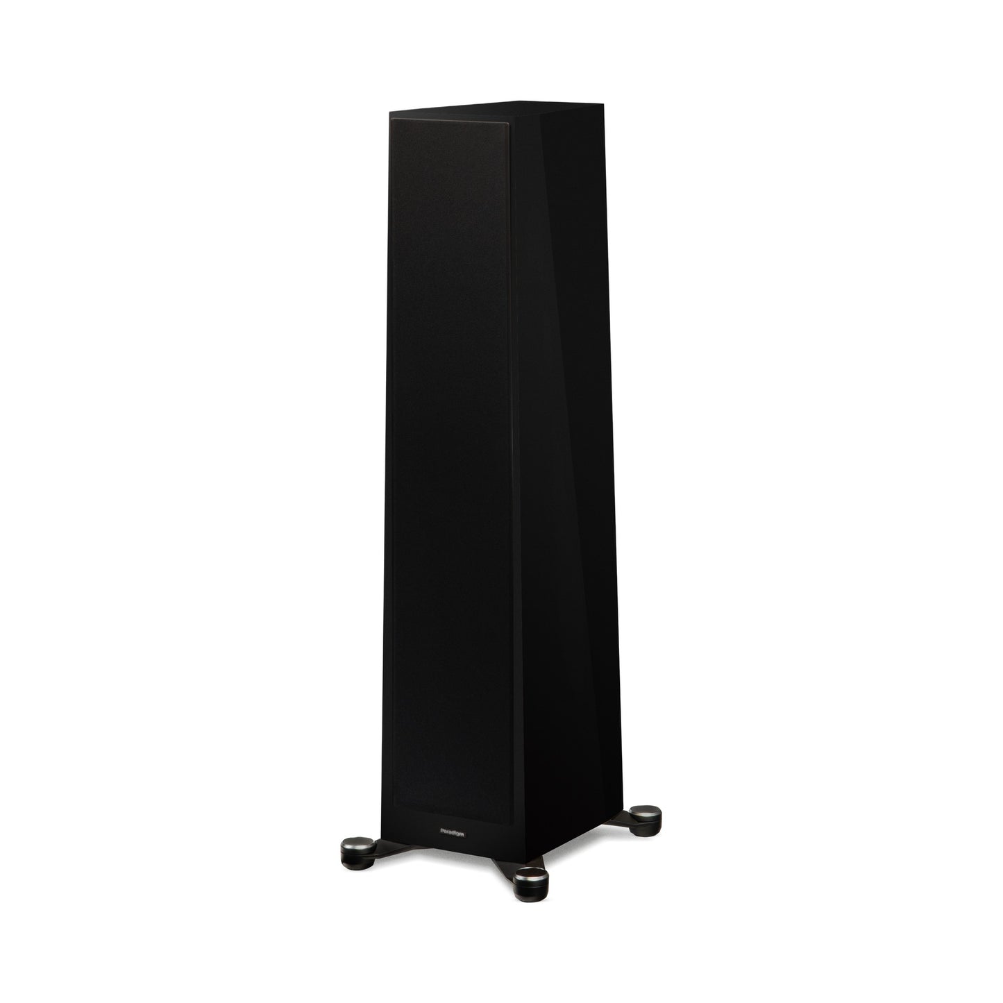 Paradigm Founder 80F Standlautsprecher Schrägansicht mit montierter Abdeckung, Black Gloss