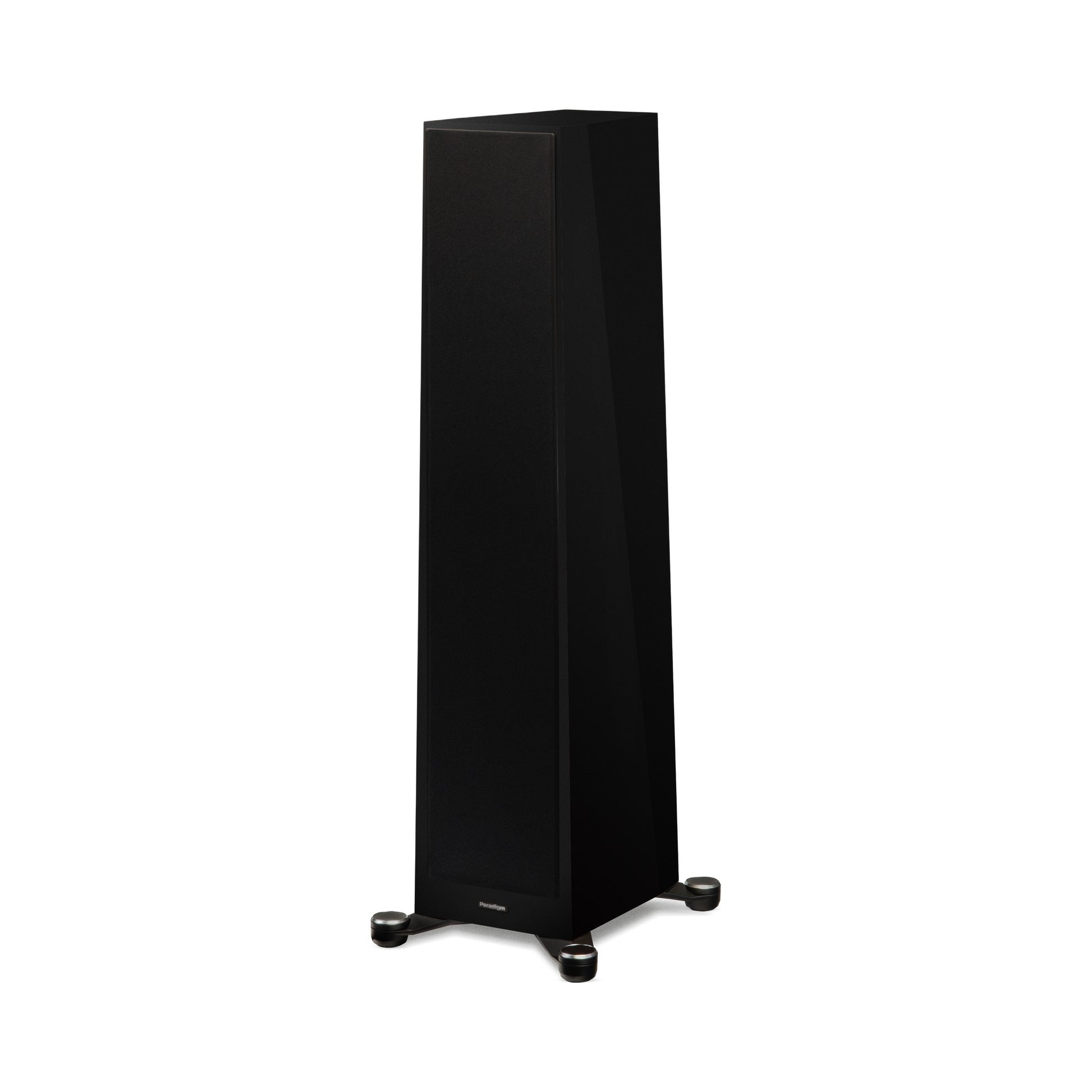 Paradigm Founder 80F Standlautsprecher Schrägansicht mit montierter Abdeckung, Black Gloss