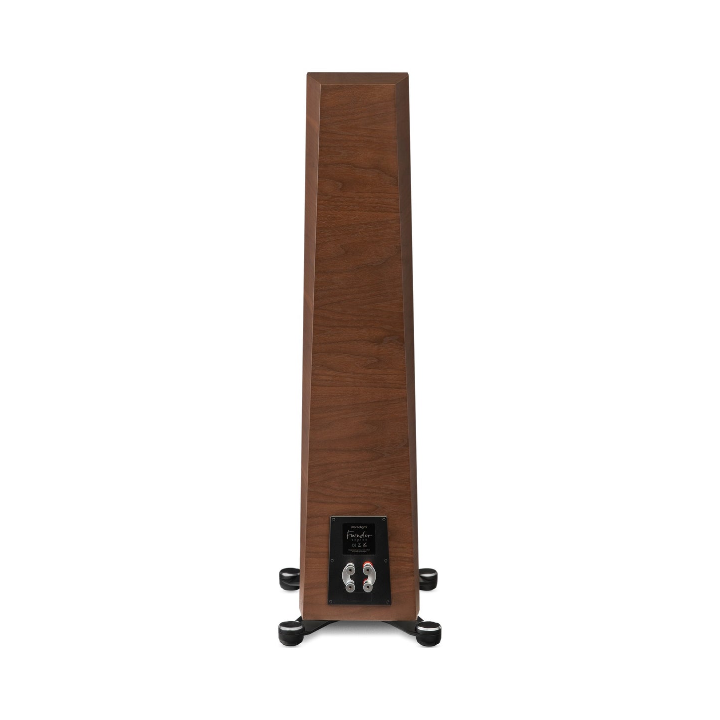 Paradigm Founder 80F Standlautsprecher Rückansicht mit Bi-Wiring-Anschlussfeld, Walnut