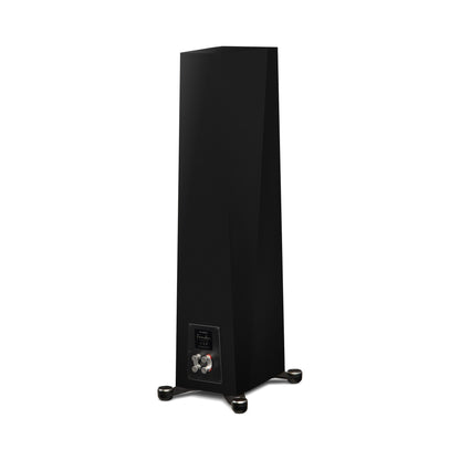 Paradigm Founder 80F Standlautsprecher Rückansicht schräg mit Anschlussfeld, Black Gloss