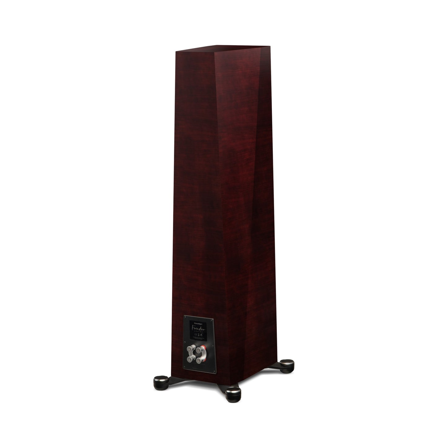 Paradigm Founder 80F Standlautsprecher Rückansicht schräg mit Anschlussfeld, Midnight Cherry