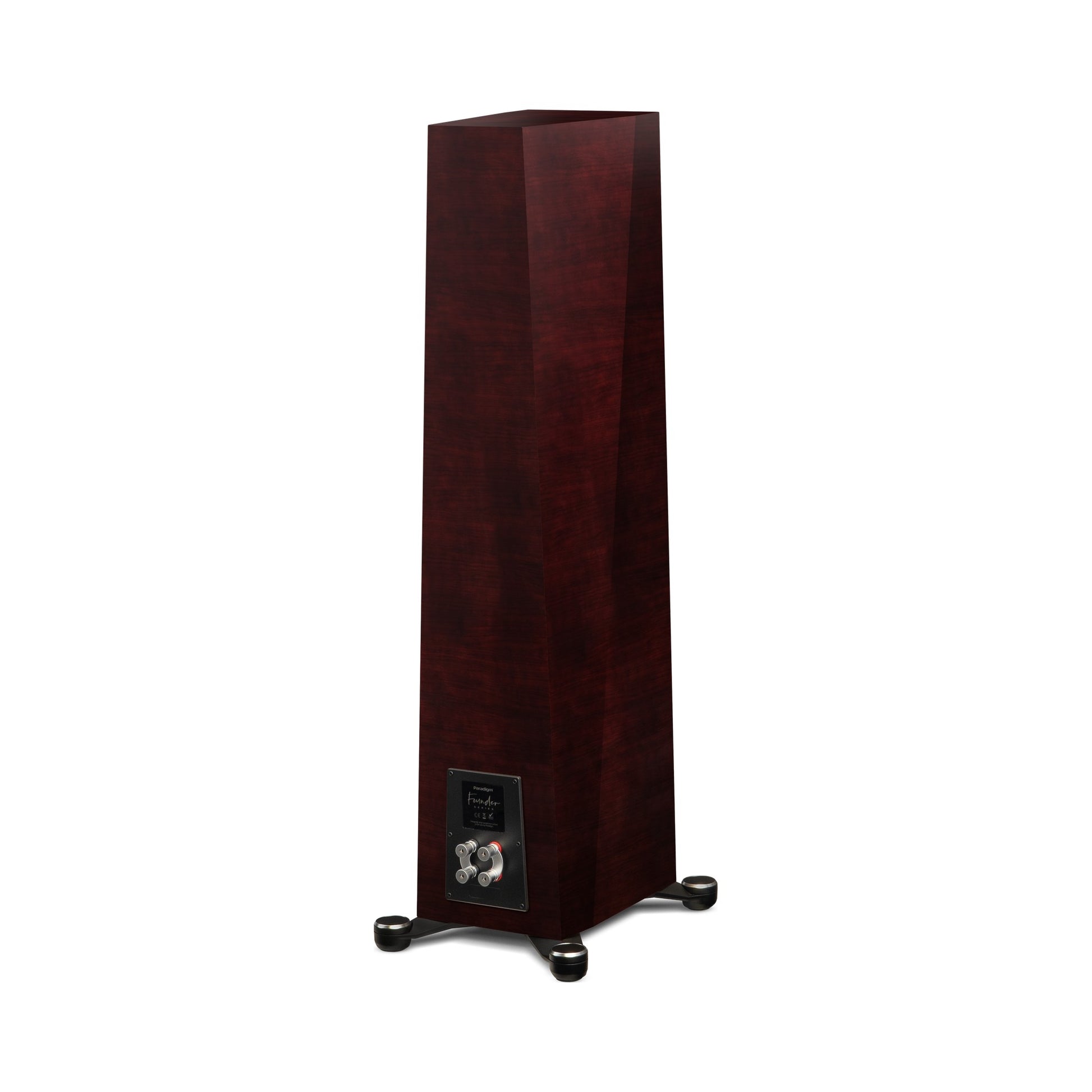 Paradigm Founder 80F Standlautsprecher Rückansicht schräg mit Anschlussfeld, Midnight Cherry