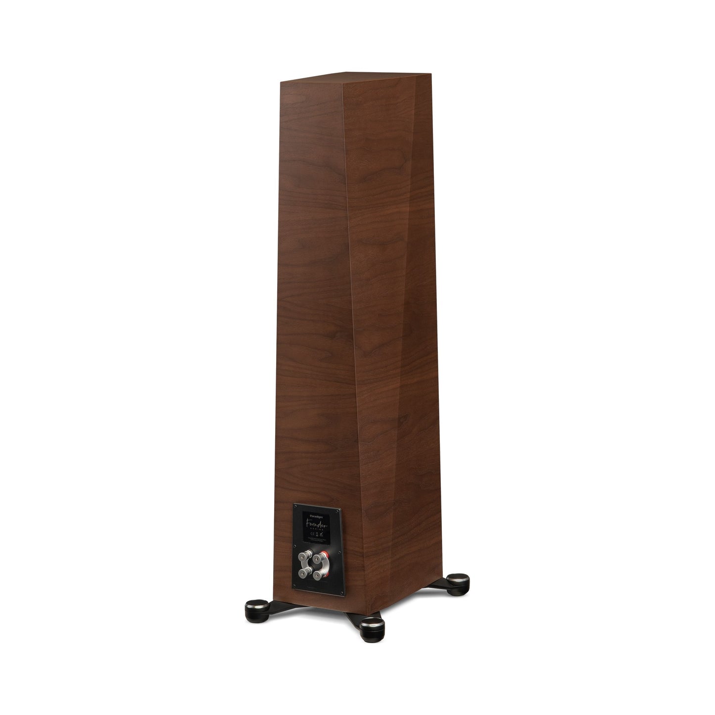 Paradigm Founder 80F Standlautsprecher Rückansicht schräg mit Anschlussfeld, Walnut