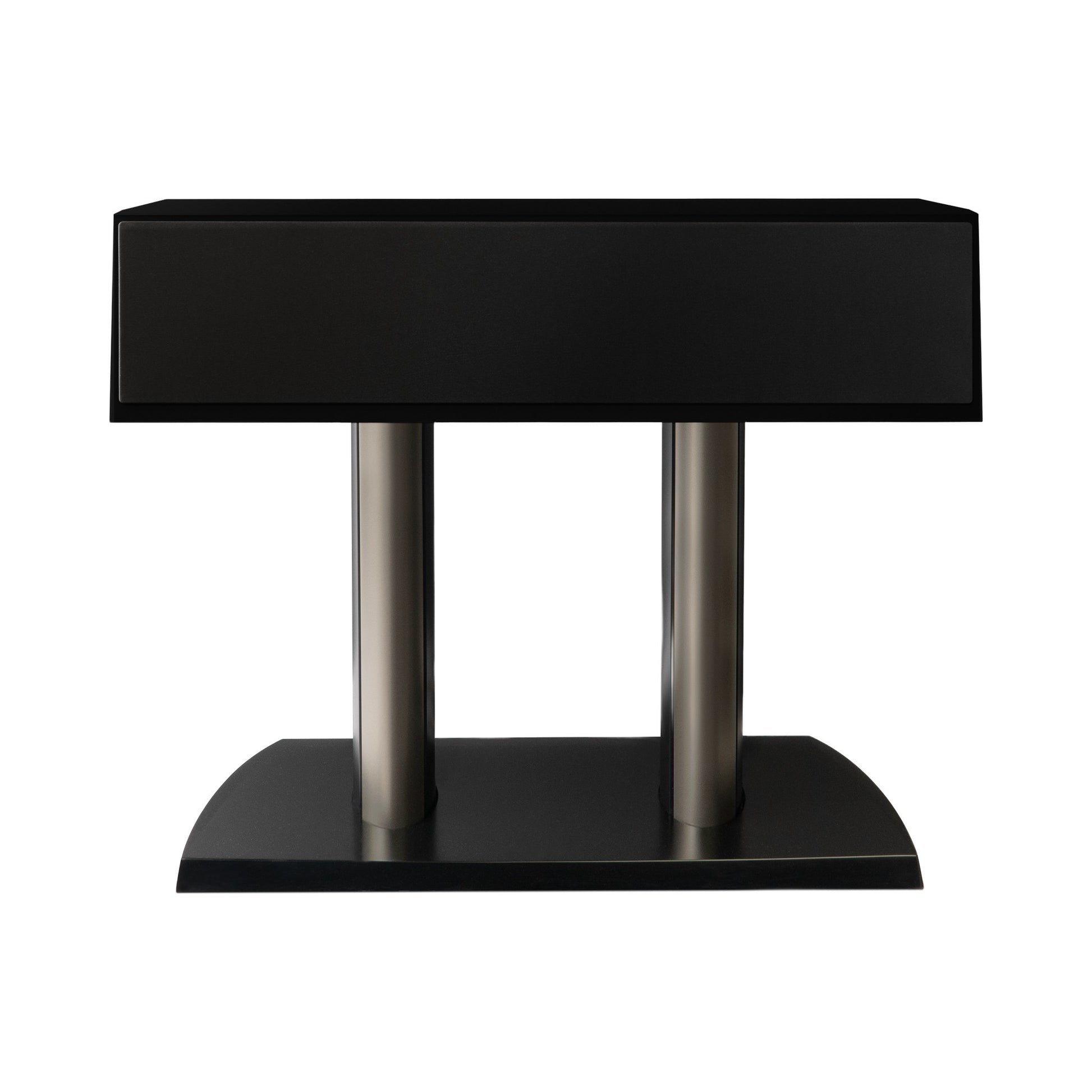 Paradigm Founder 90C Center-Lautsprecher Frontansicht mit montierter Abdeckung auf Standfuss, Black Gloss