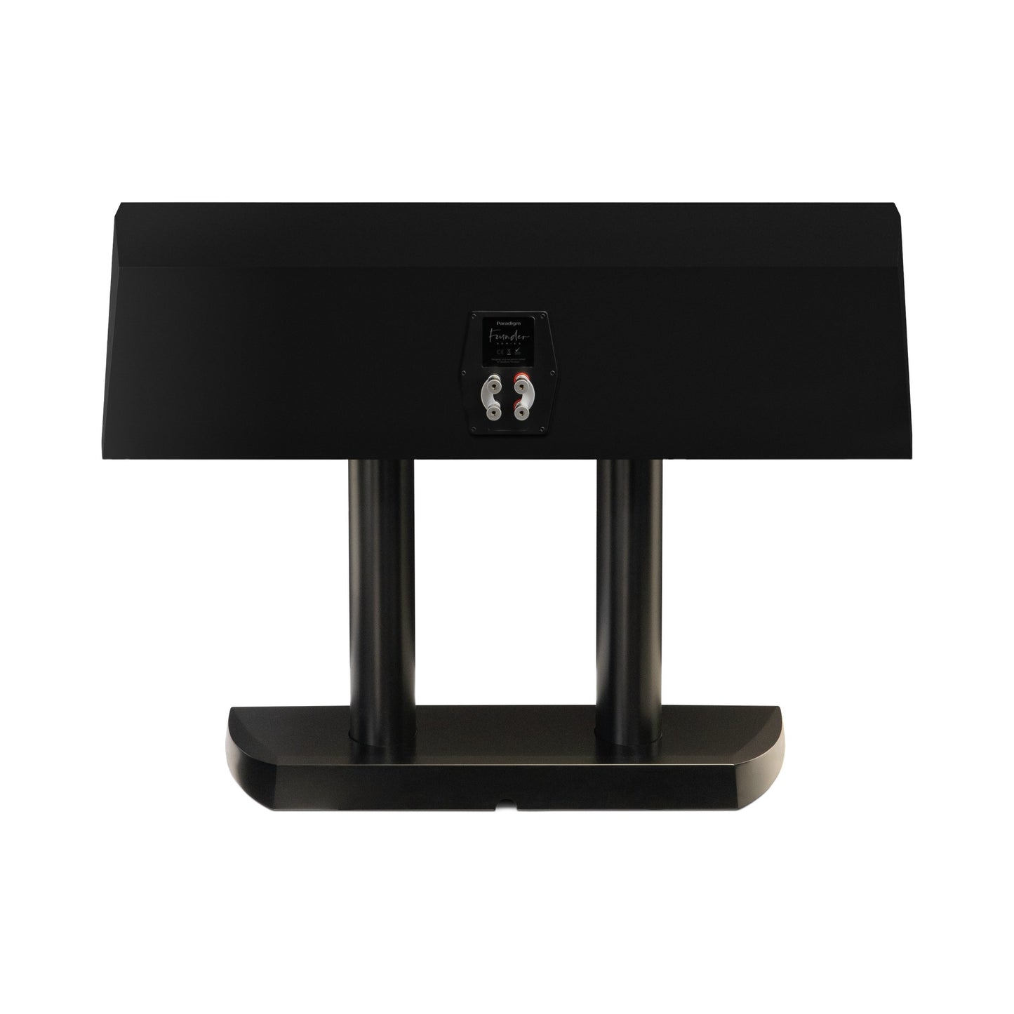 Paradigm Founder 90C Center-Lautsprecher Rückansicht mit Bi-Wiring-Anschlussfeld auf Standfuss, Black Gloss