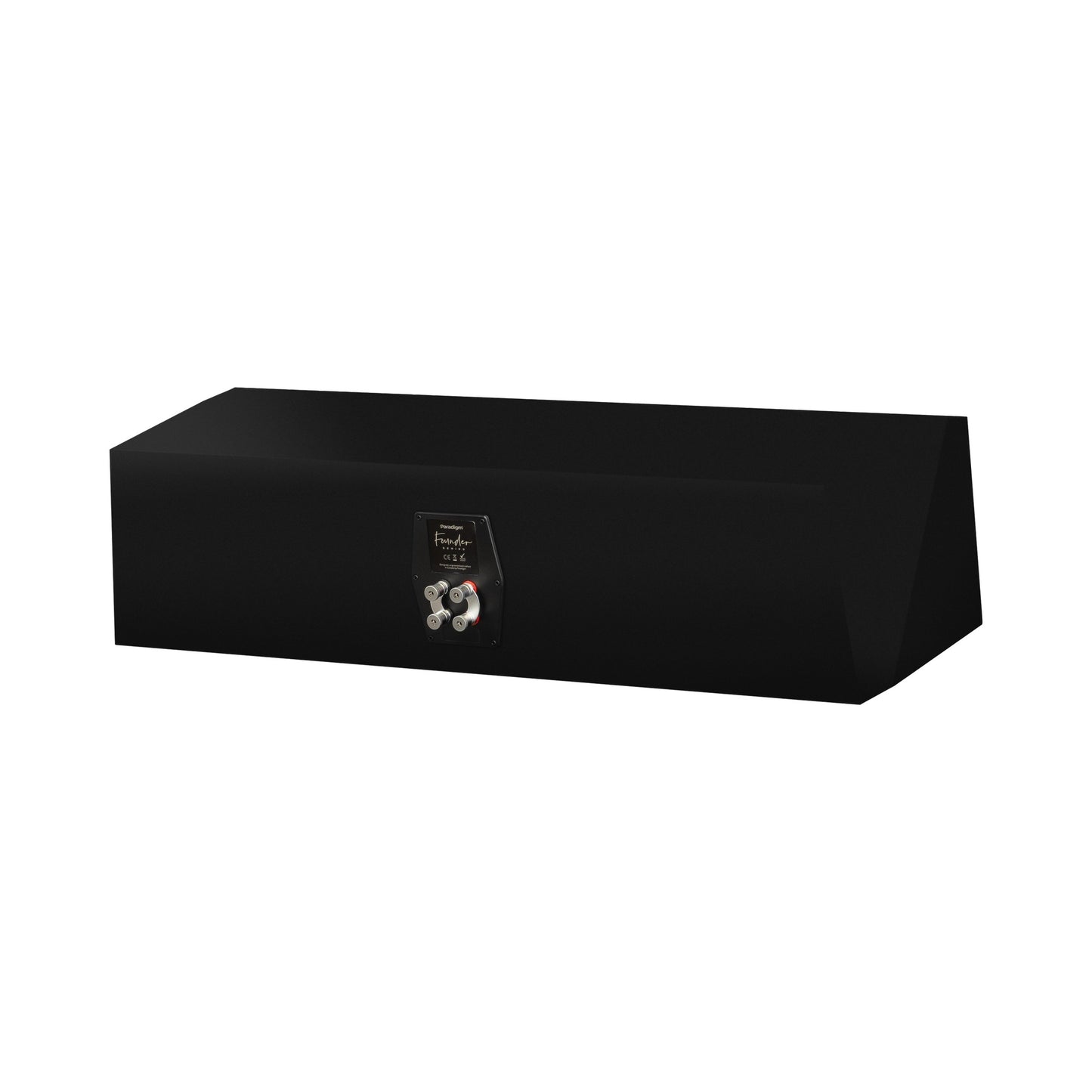 Paradigm Founder 90C Center-Lautsprecher Rückansicht schräg mit Anschlussfeld ohne Standfuss, Black Gloss