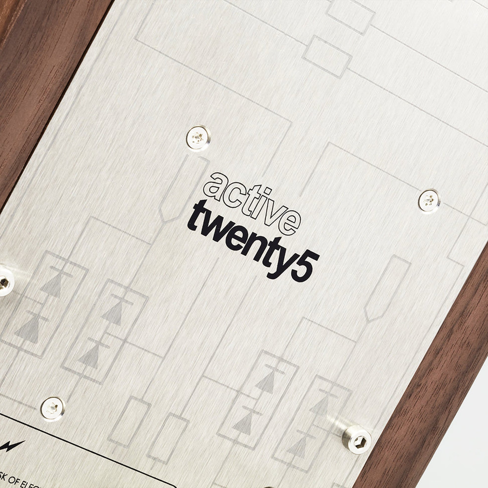PMC Active Twenty5.21i Regallautsprecher Eiche Detailansicht Rückwandplatte mit Active-Twenty5-Schriftzug
