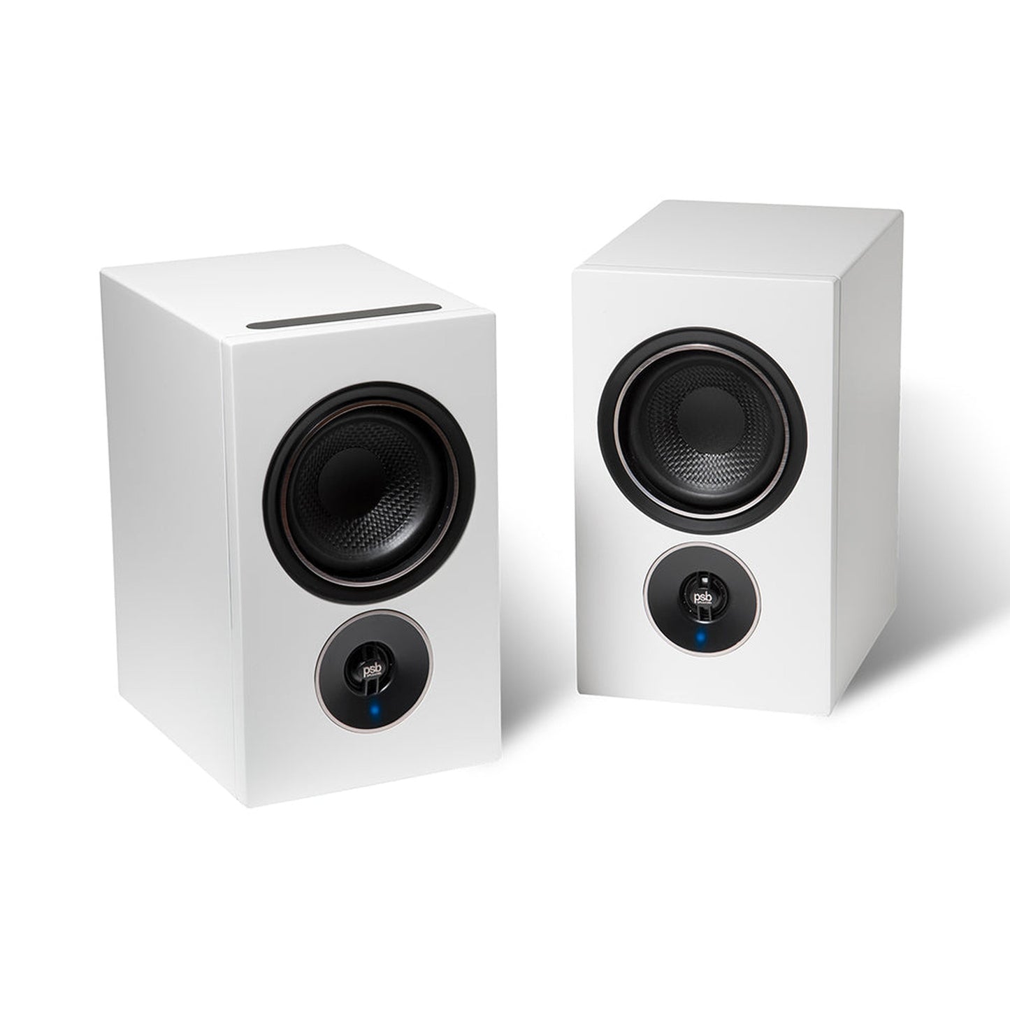 PSB Alpha iQ Streaming-Lautsprecher Stereopaar Weiss mit Touchbedienfeld auf der Oberseite