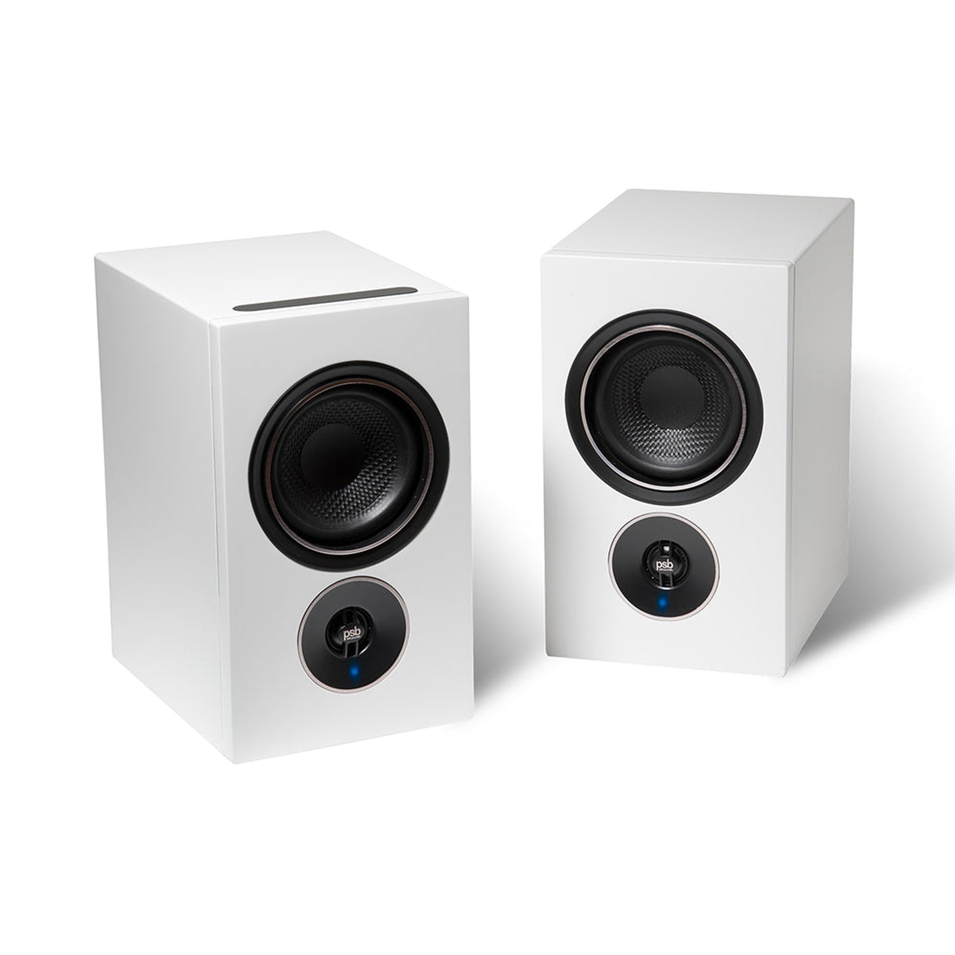 PSB Alpha iQ Streaming-Lautsprecher Stereopaar Weiss mit Touchbedienfeld auf der Oberseite