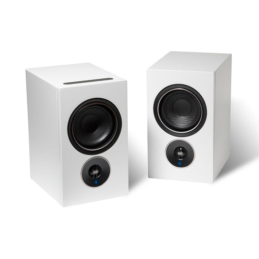 PSB Alpha iQ Streaming-Lautsprecher Stereopaar Weiss mit Touchbedienfeld auf der Oberseite