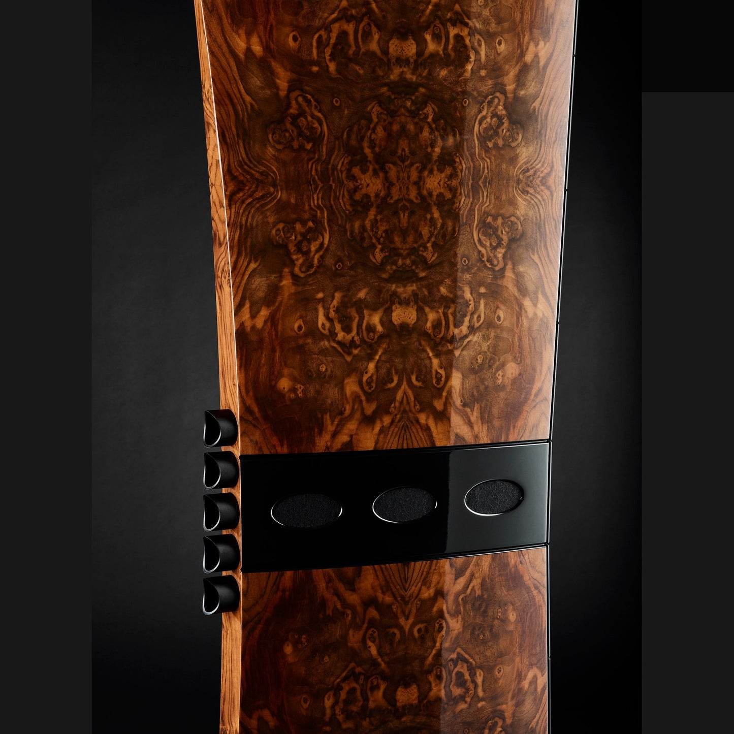 Raidho TD4.8 Standlautsprecher Detailansicht Gehäuseflanke in Walnut Burl