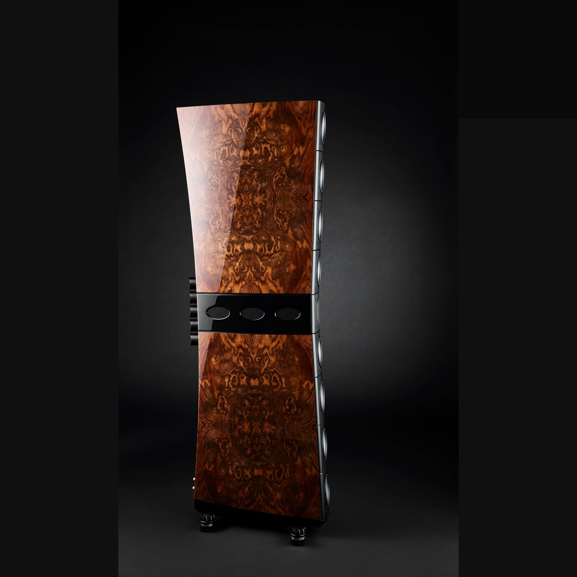 Raidho TD4.8 Standlautsprecher Seitenansicht, Referenzfoto Walnut Burl (weicht ab)