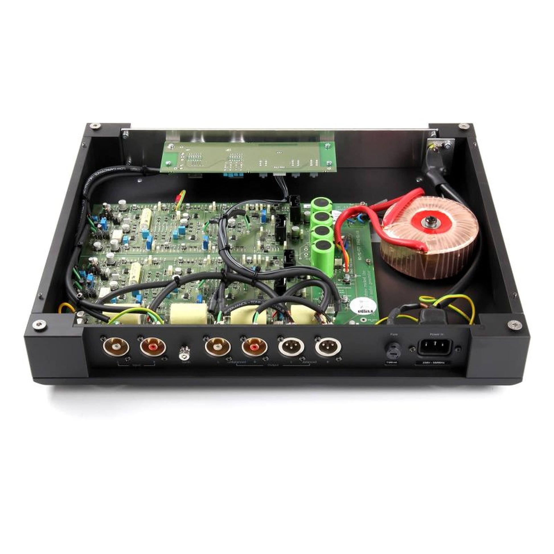 Rega Aura Reference MC Phonostufe Detailansicht Innenaufbau mit Ringkerntrafo