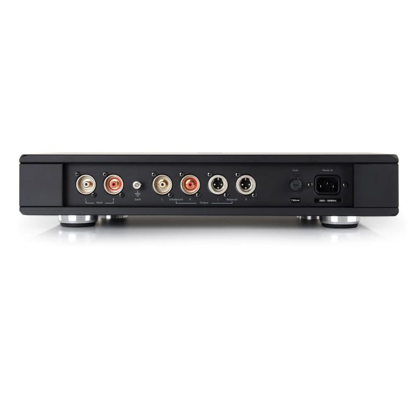 Rega Aura Reference MC Phonostufe Rückansicht mit Cinch- und XLR-Anschlüssen