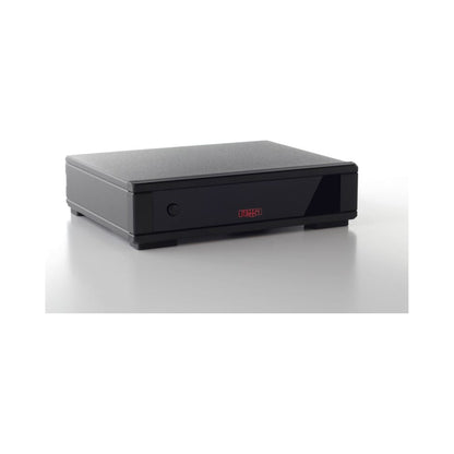 Rega Fono MM MK5 Phono-Vorverstärker, Schrägansicht Frontpartie mit Bedientaste
