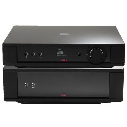 Rega Mercury/Solis Referenz-Set, Frontansicht mit Vorverstärker über der Endstufe