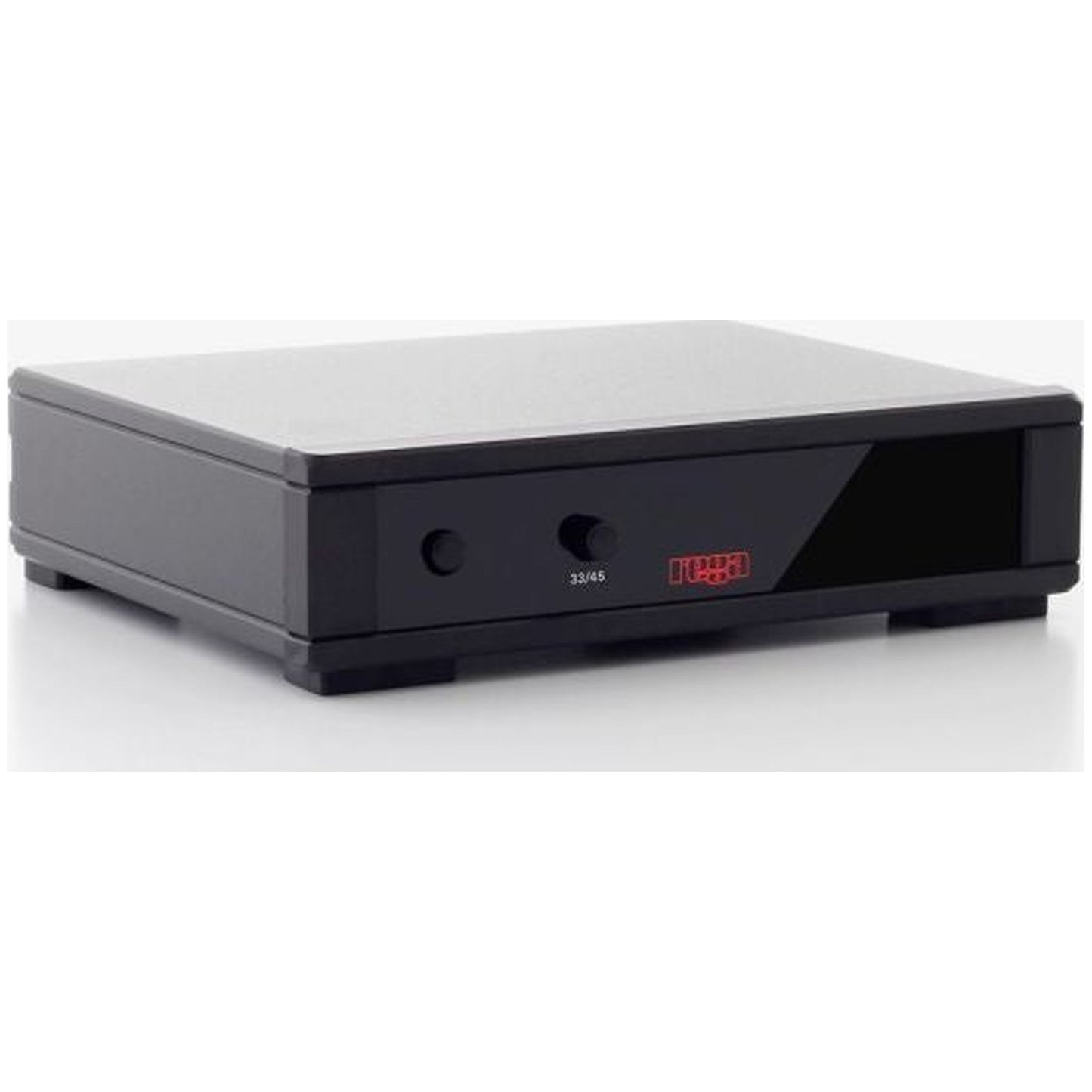 Rega Neo PSU MK2 Plattenspieler-Netzteil, Schrägansicht mit beleuchtetem Logo