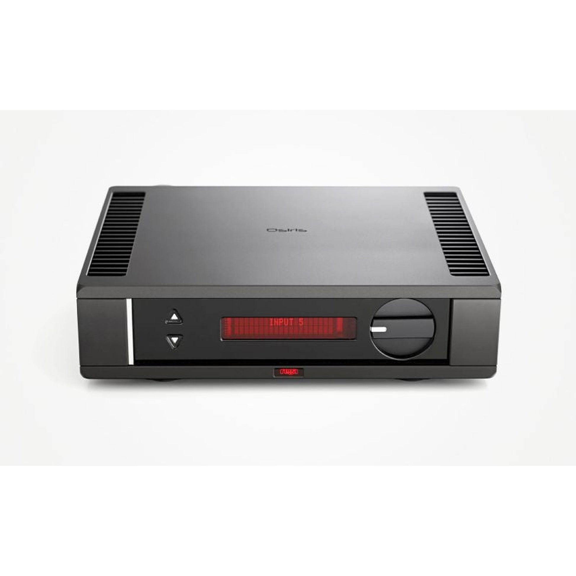 Rega Osiris Referenz-Vollverstärker, Detailansicht Frontpartie mit Eingangswahl und Display