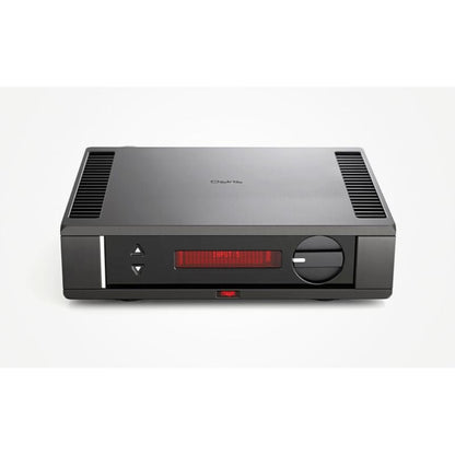 Rega Osiris Referenz-Vollverstärker, Detailansicht Frontpartie mit Eingangswahl und Display