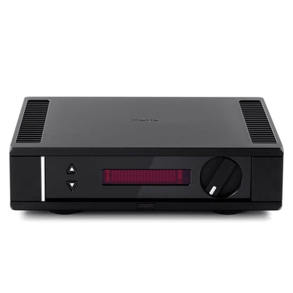Rega Osiris Referenz-Vollverstärker, Frontansicht mit Display und Lautstärkeregler