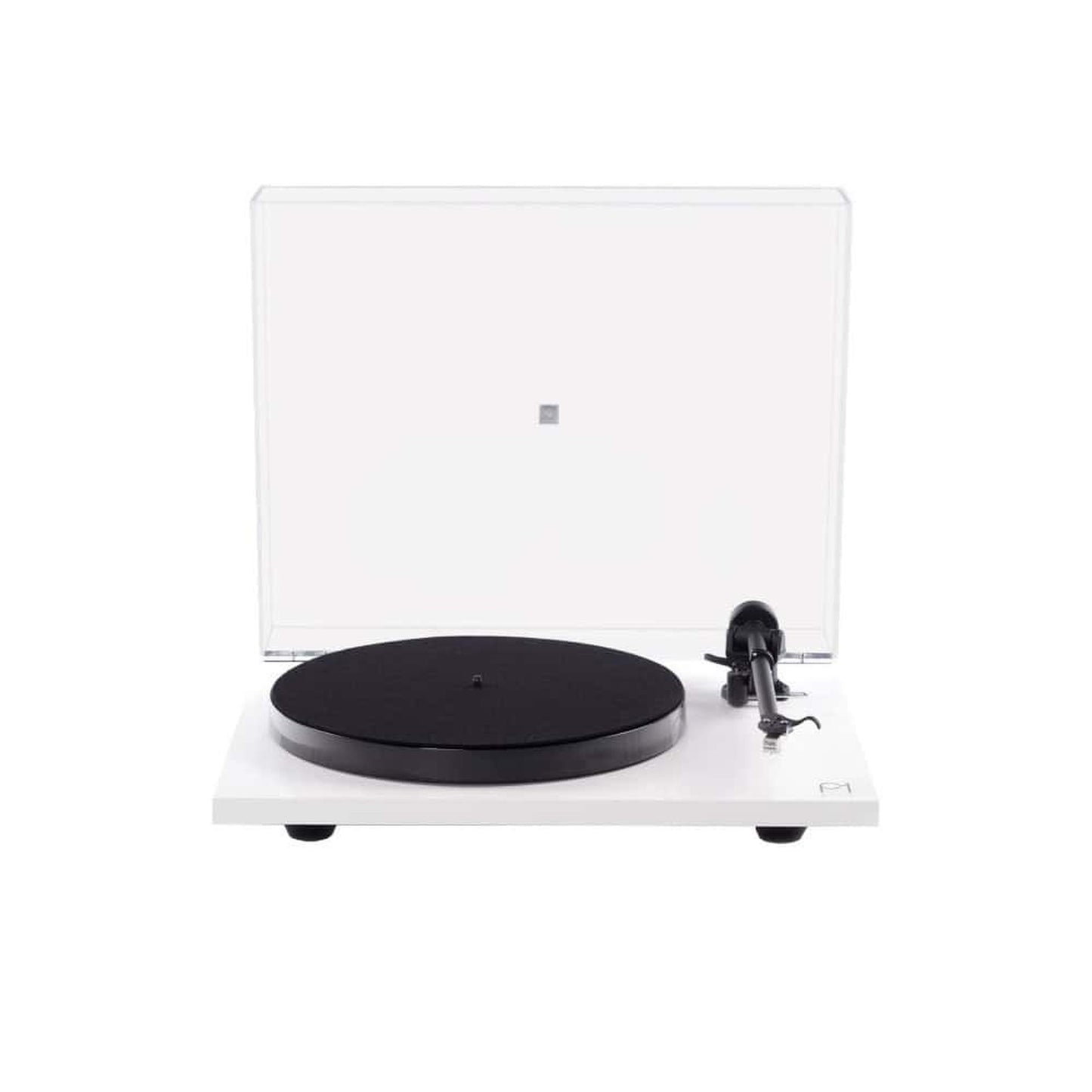 Rega Planar 1 Plattenspieler Weiss Frontansicht mit geöffneter Staubschutzhaube