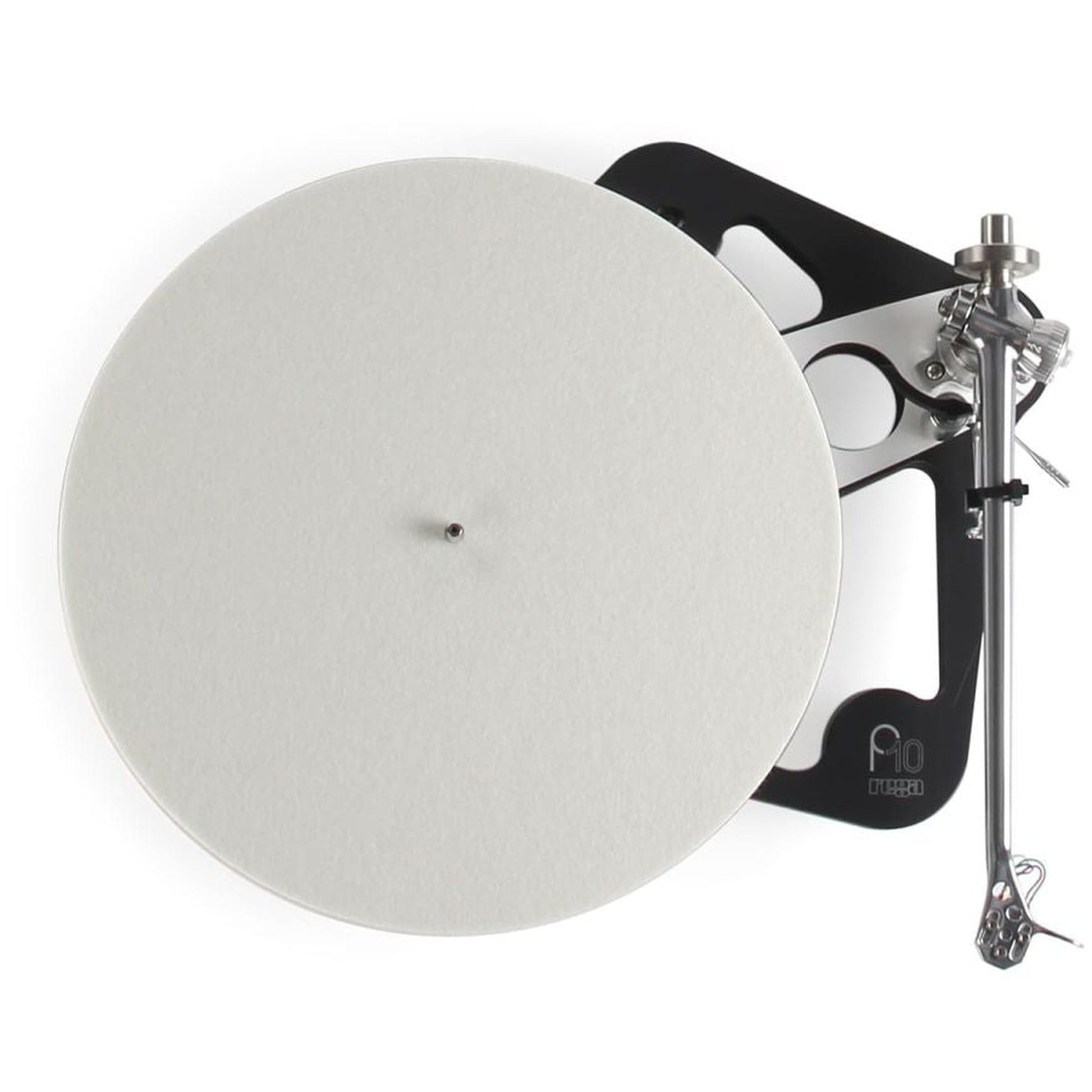 Rega Planar 10 Plattenspieler, Schwarz, Draufsicht auf Plattenteller und Tonarm