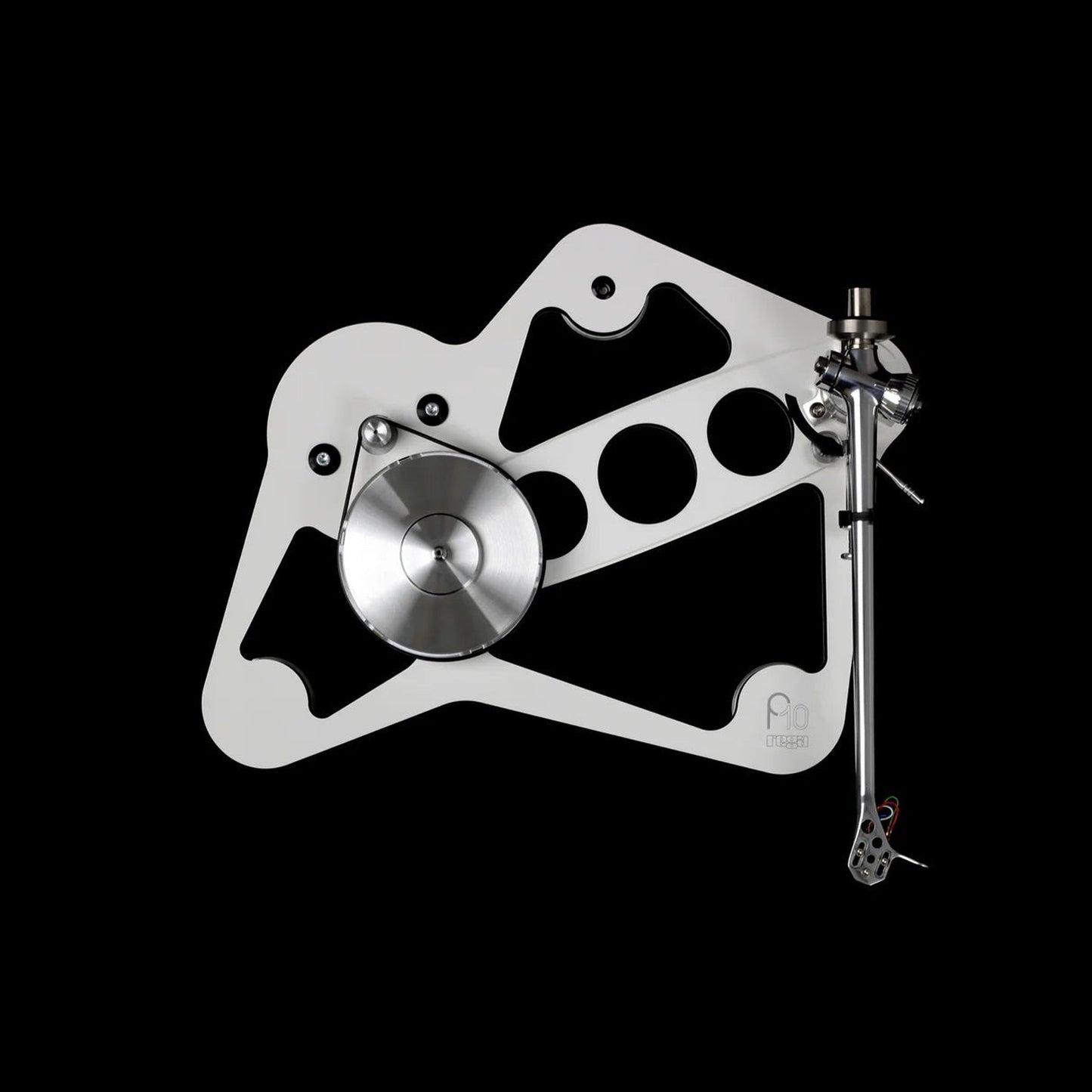 Rega Planar 10 Plattenspieler, Weiss, Draufsicht ohne Plattenteller auf Antriebsriemen und Subteller