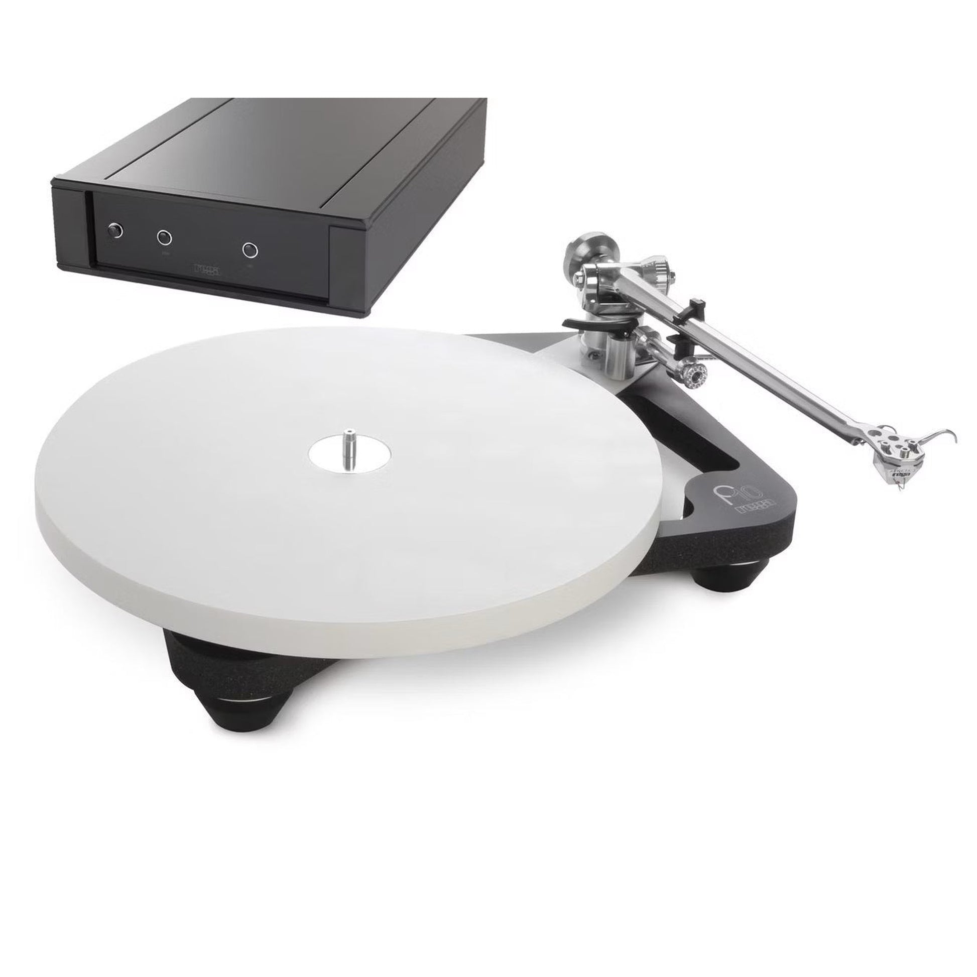 Rega Planar 10 SE 1 Swiss Edition Plattenspieler, Lieferumfang mit Netzteil und Tonabnehmer, Gesamtansicht