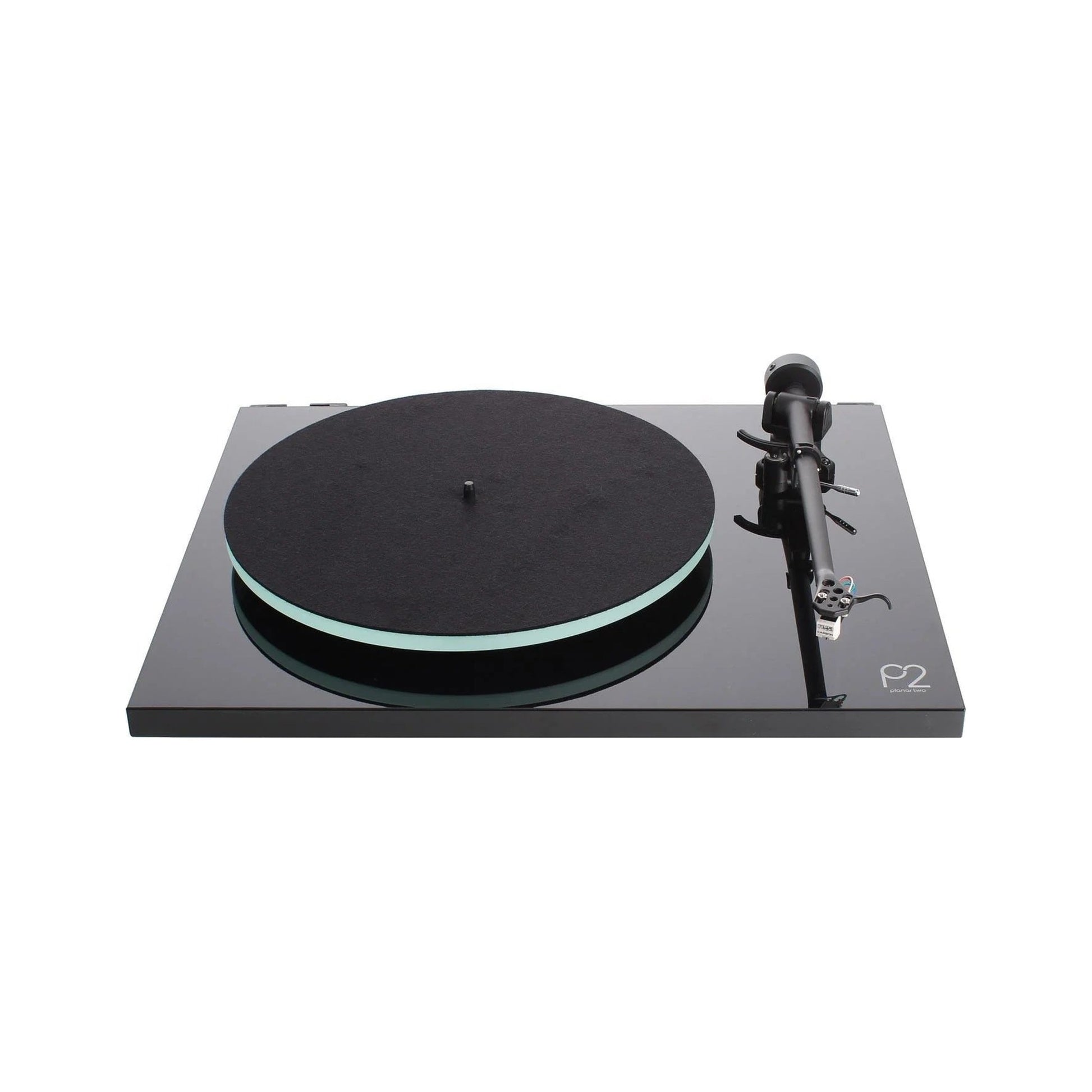 Rega Planar 2 Plattenspieler Schwarz Frontansicht ohne Staubschutzhaube