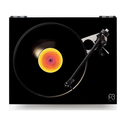 Rega Planar 3 Plattenspieler, Schwarz, Draufsicht mit aufgelegter Schallplatte