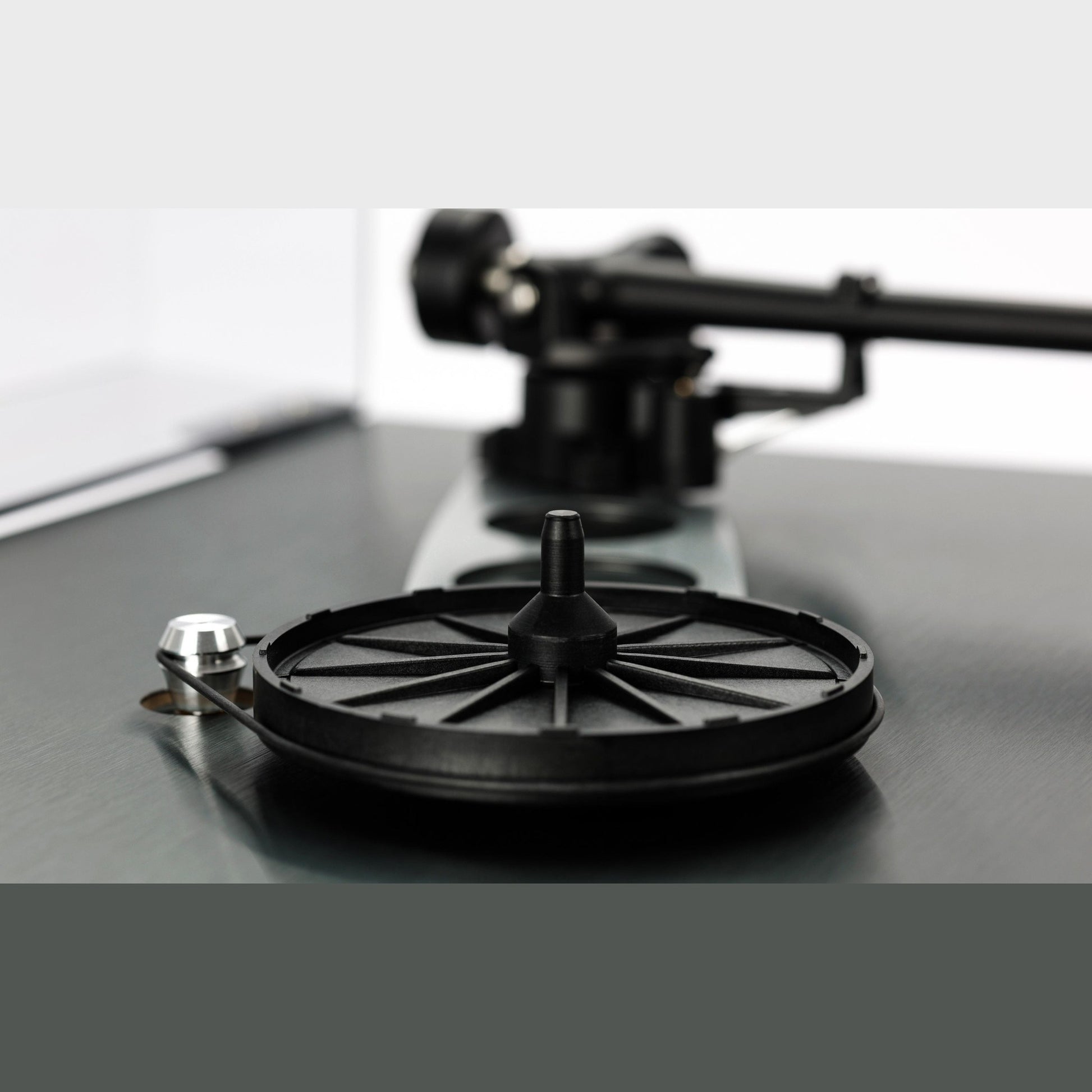 Rega Planar 3 RS Edition Plattenspieler Detailansicht Subteller und Lagerachse