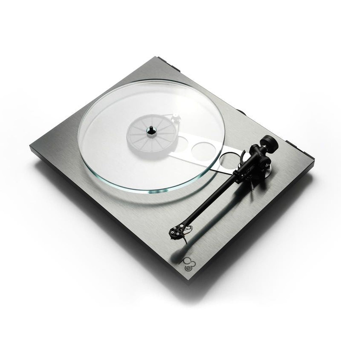 Rega Planar 3 RS Edition Plattenspieler Draufsicht auf Glasteller und Tonarm