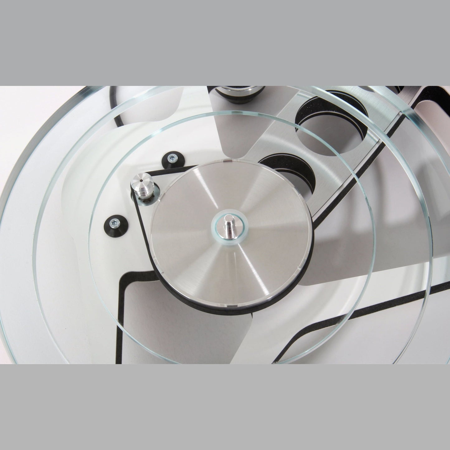 Rega Planar 8 Plattenspieler, Weiss, Draufsicht auf Subteller und Antrieb