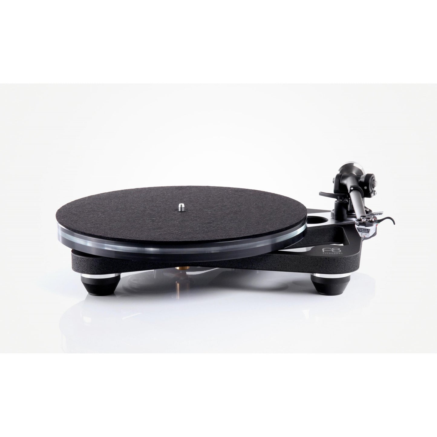 Rega Planar 8 SE 3 Swiss Edition Plattenspieler, Seitenansicht mit Filzmatte
