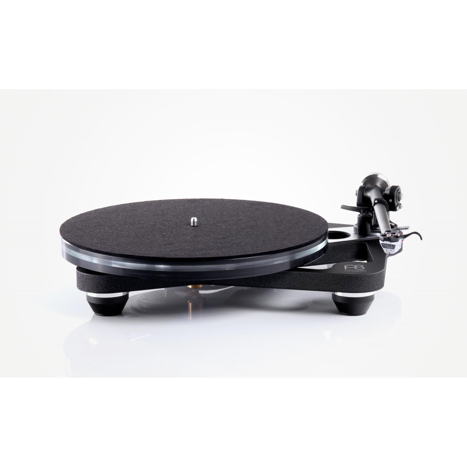 Rega Planar 8 SE 3 Swiss Edition Plattenspieler, Seitenansicht mit Filzmatte