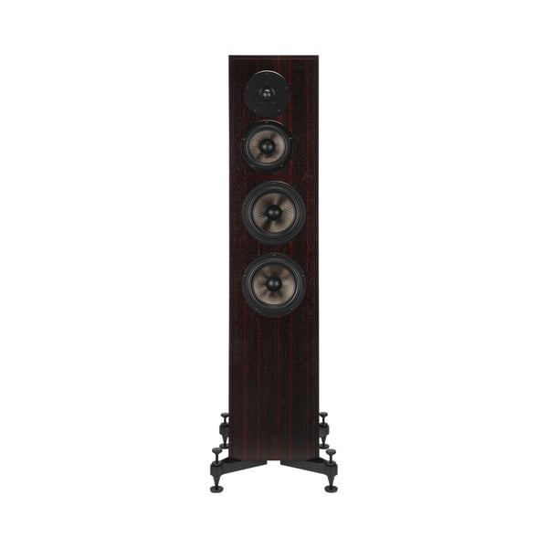 Revival Audio Atalante 4 Standlautsprecher Ebony Frontansicht 3-Wege mit Basalt-Mitteltöner und zwei Tieftönern