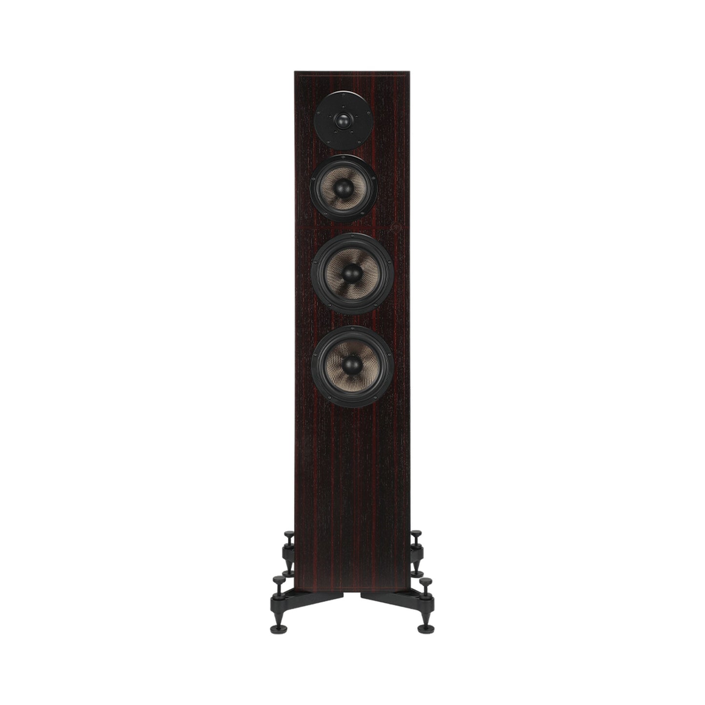 Revival Audio Atalante 4 Standlautsprecher Ebony Frontansicht 3-Wege mit Basalt-Mitteltöner und zwei Tieftönern