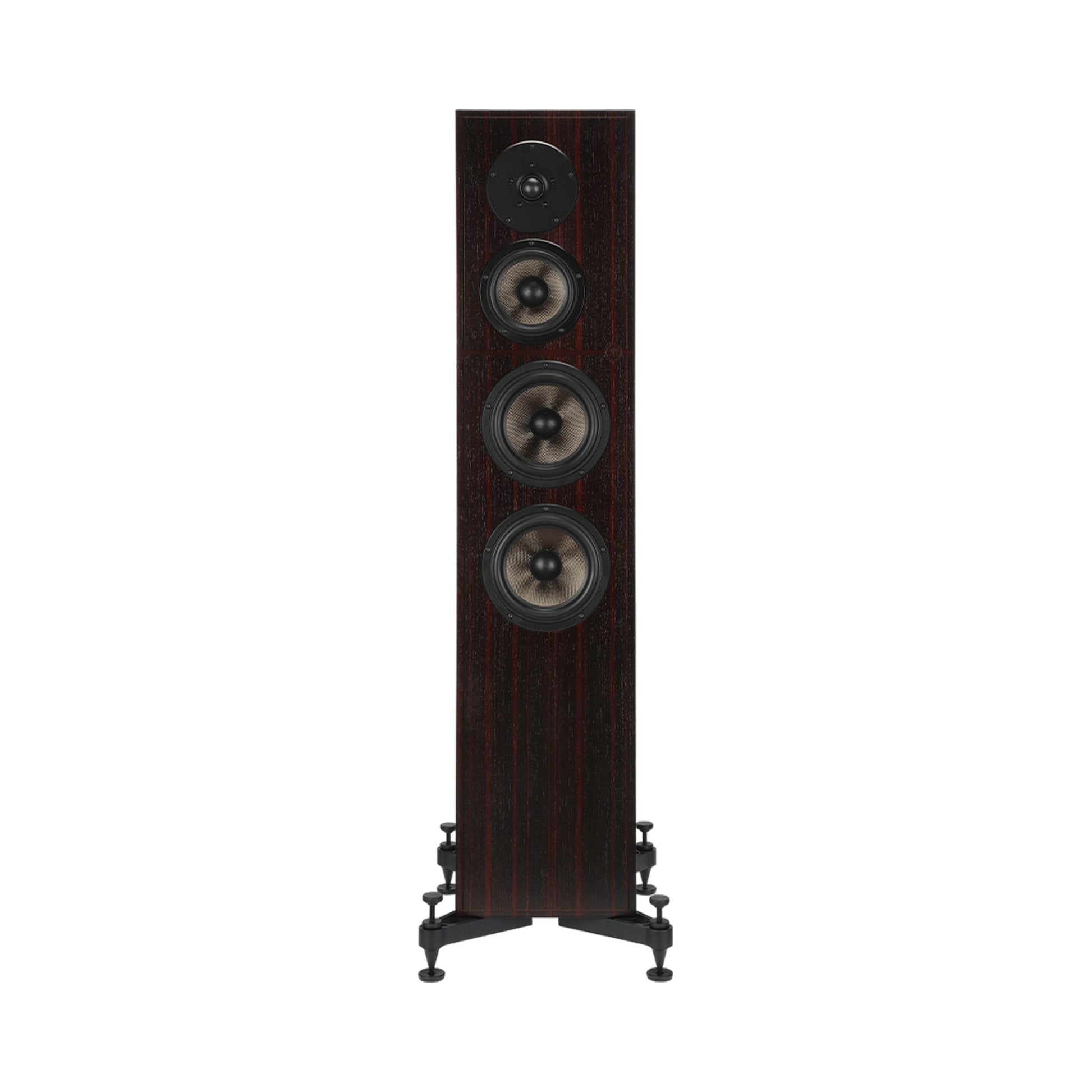 Revival Audio Atalante 4 Standlautsprecher Ebony Frontansicht 3-Wege mit Basalt-Mitteltöner und zwei Tieftönern