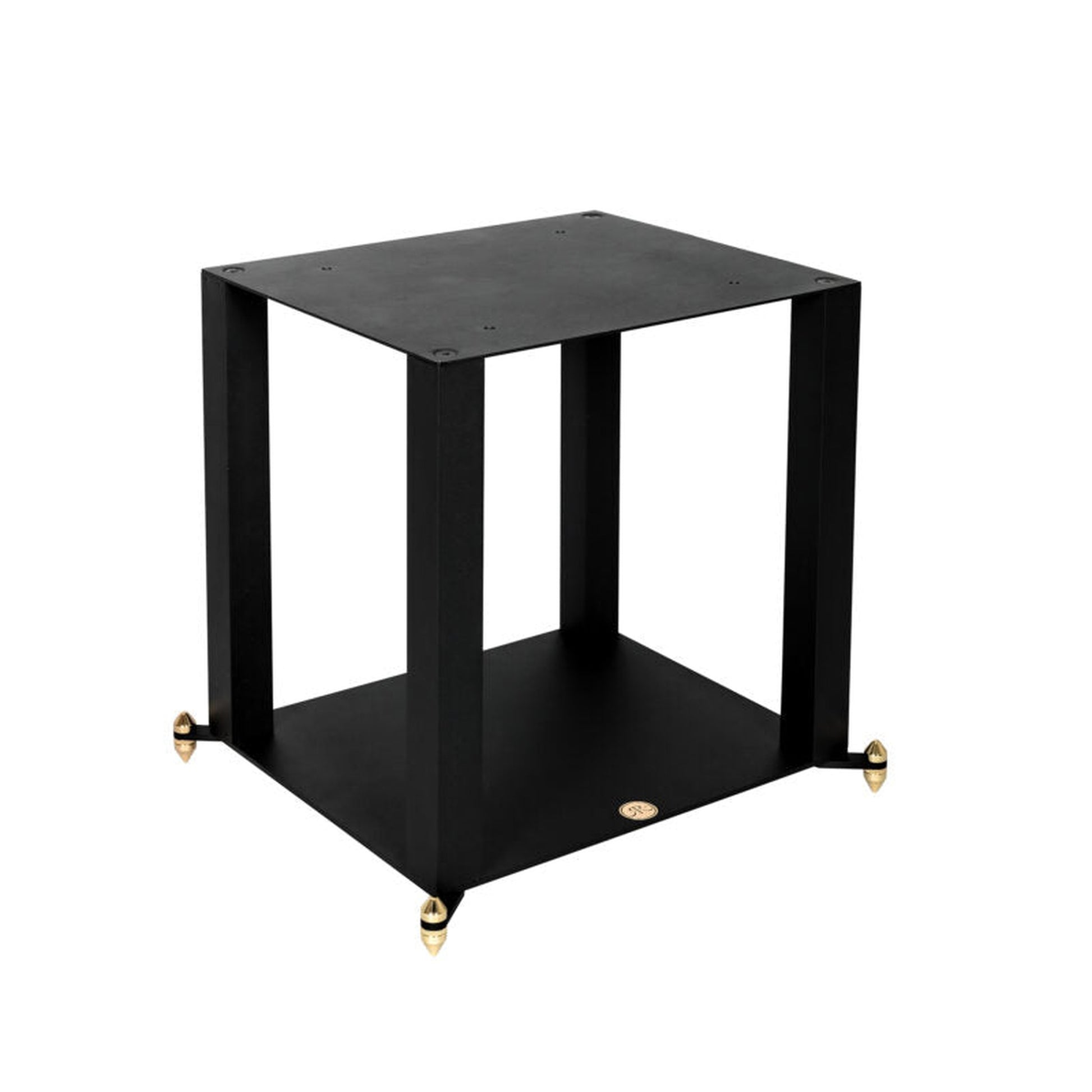 Revival Audio Atalante 5 Stand Schrägansicht Spike-System Bodenentkopplung integriertes Vinyl-Fach