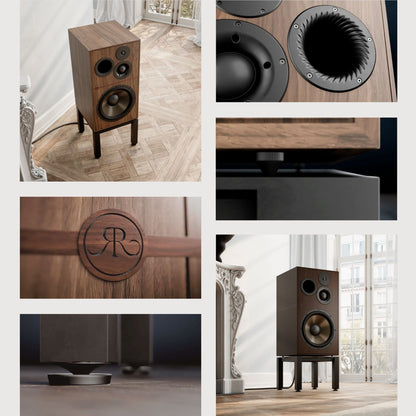 Revival Audio Atalante 7 Évo Standlautsprecher Ebony Detailansicht 3-Wege-Treiber Golden-Ratio AeroVex-Port und Spike-Fuss
