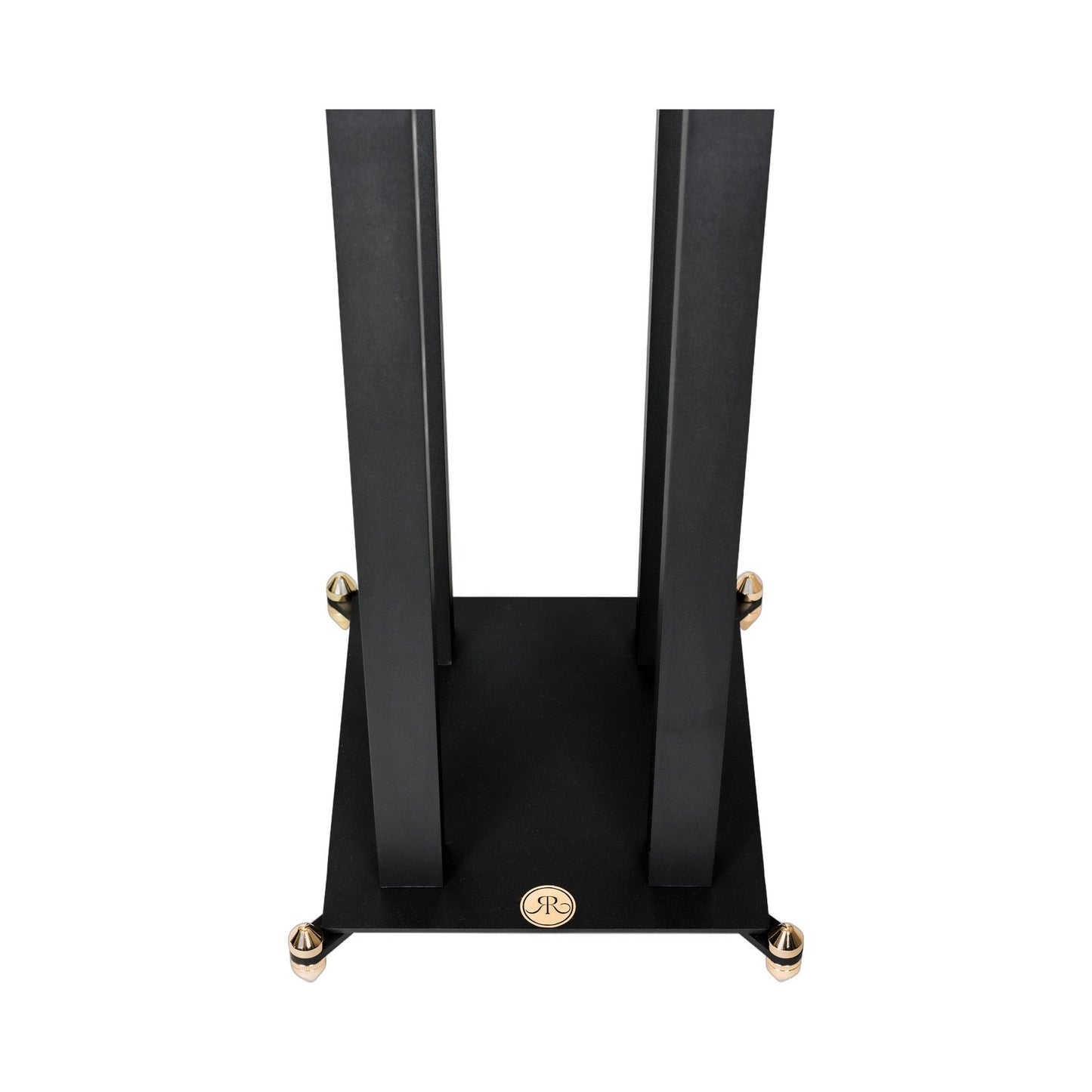 Revival Audio Stand 3 Detailansicht Bodenplatte mit Spikes und Markenlogo Schrägansicht von oben