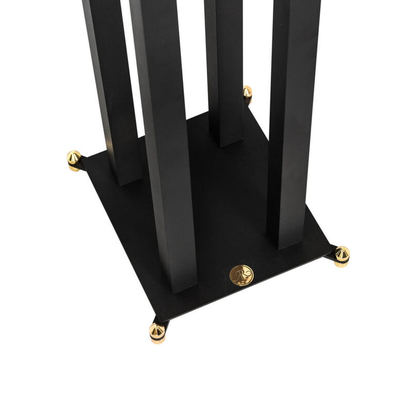 Revival Audio Stand 3 Detailansicht der Bodenplatte mit Spikes und Markenlogo