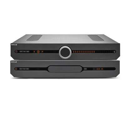 Roksan Attessa CD-Streaming Set in Schwarz, Frontansicht mit Streaming Vollverstärker und CD-Transport