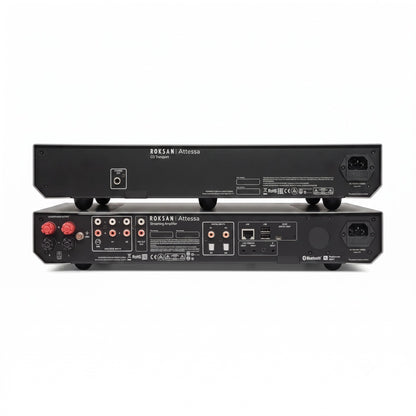 Roksan Attessa CD-Streaming Set in Schwarz, Rückansicht mit Anschlüssen beider Geräte