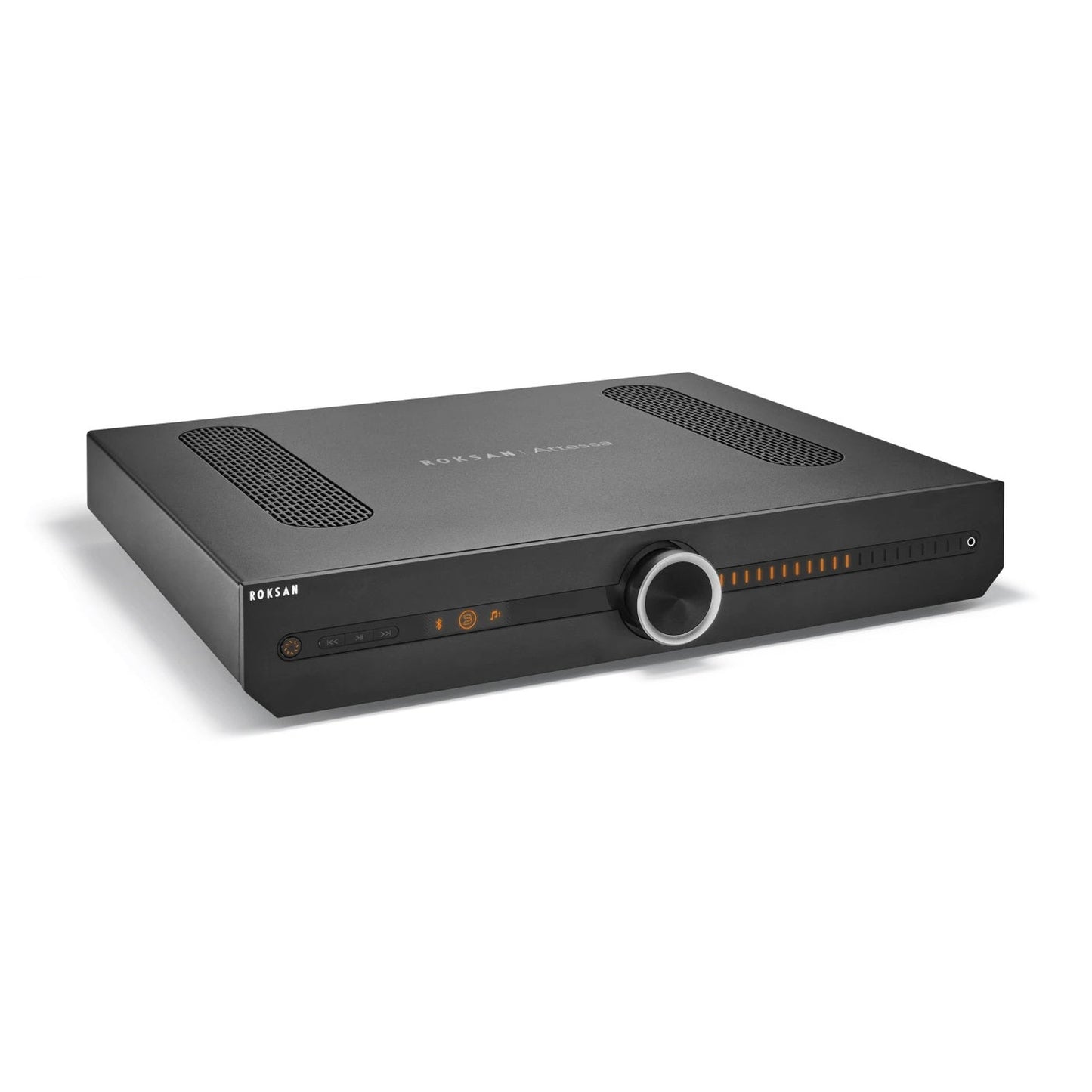 Roksan Attessa CD-Streaming Set in Schwarz, Schrägansicht Streaming Vollverstärker