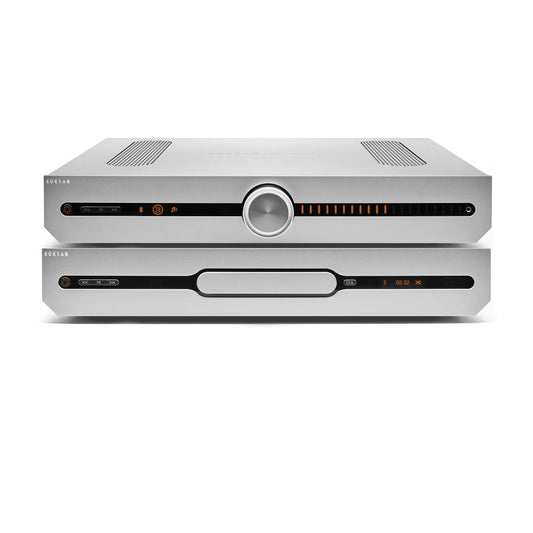 Roksan Attessa CD-Streaming Set in Silber, Frontansicht mit Streaming Vollverstärker und CD-Transport
