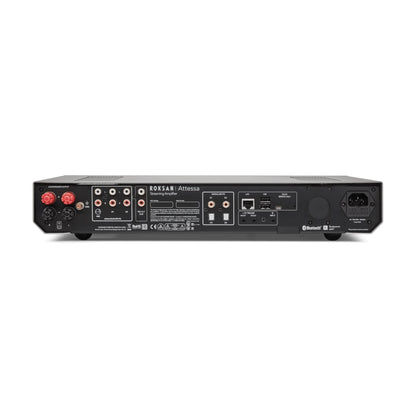 Roksan Attessa CD-Streaming Set in Silber, Rückansicht Streaming Vollverstärker mit LAN- und USB-Anschluss
