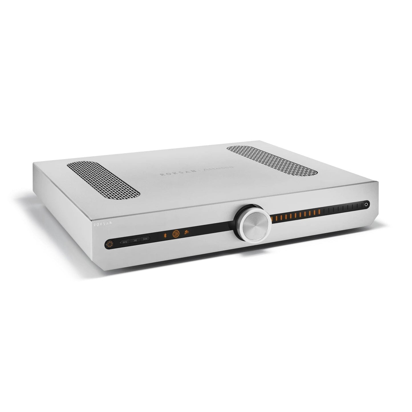 Roksan Attessa CD-Streaming Set in Silber, Schrägansicht Streaming Vollverstärker