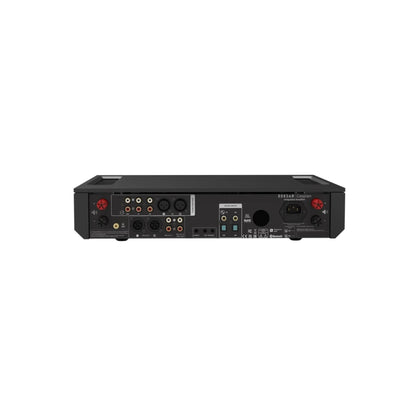 Roksan Caspian 4G Vollverstärker in Schwarz, Rückansicht mit Phono-, Cinch-, XLR- und Digitaleingängen