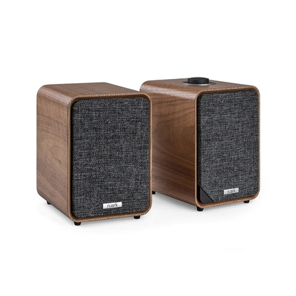 Ruark MR1 Mk3 Aktivlautsprecher Nussbaum Stereopaar mit Drehregler auf der Oberseite